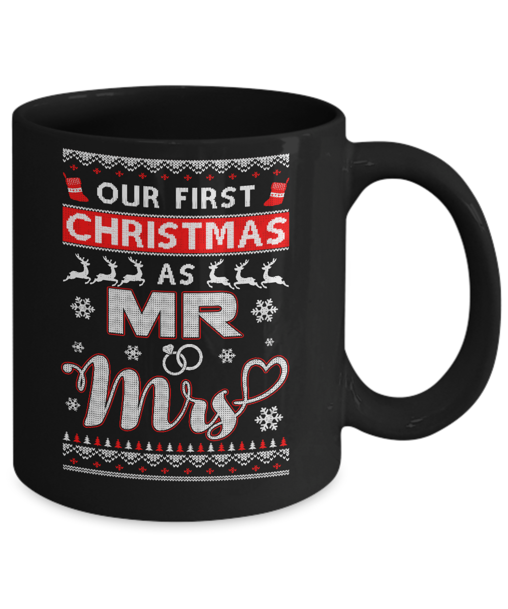 Couple Wife Husband Our First Christmas As Mr & Mrs Sweater Mug-Coffee Mug-11oz Mug-Black