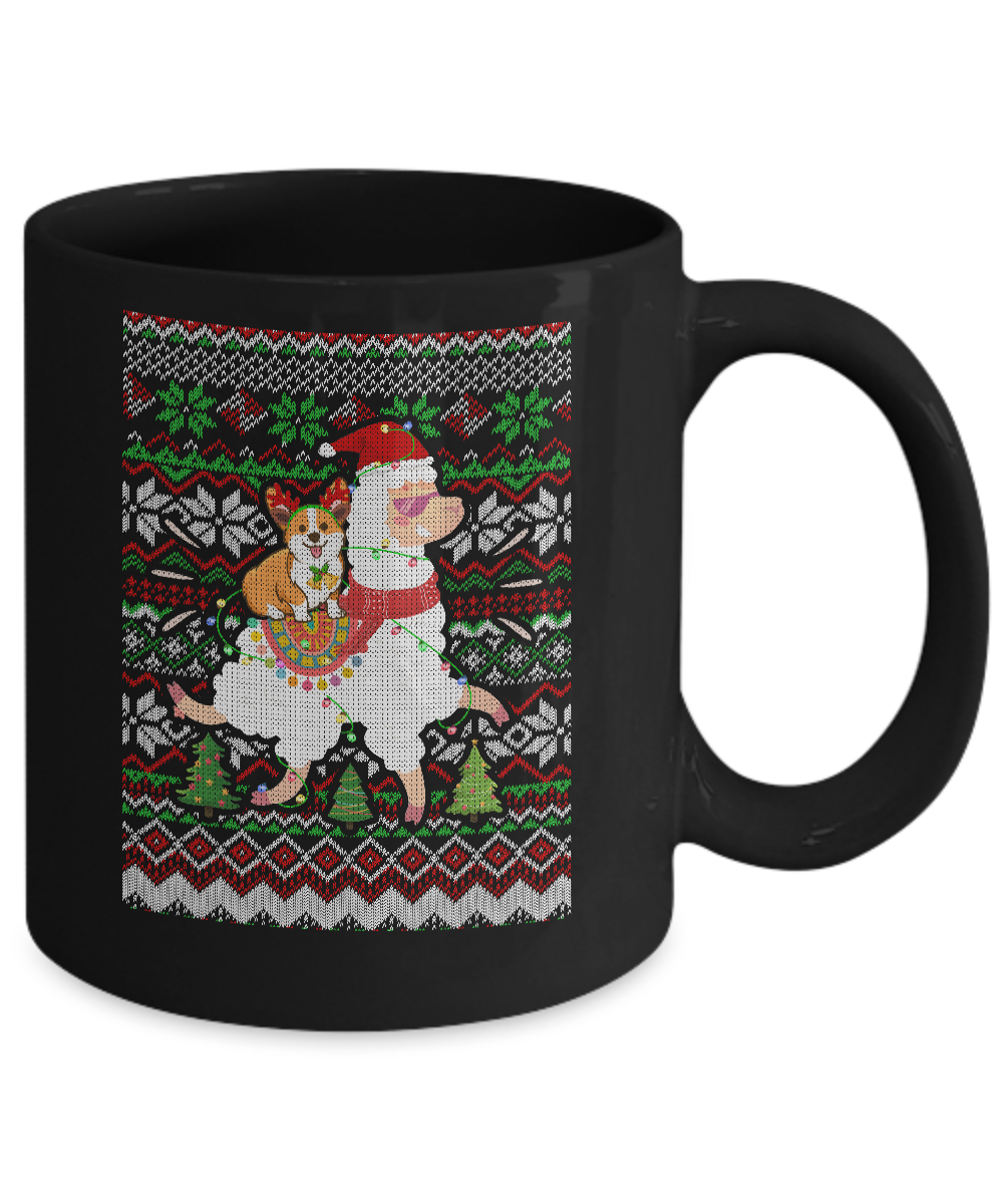 Funny Corgi Riding Llama Ugly Christmas Sweater Gifts Mug-Coffee Mug-11oz Mug-Black