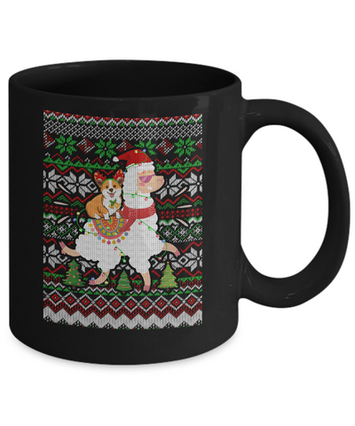 Funny Corgi Riding Llama Ugly Christmas Sweater Gifts Mug-Coffee Mug-11oz Mug-Black