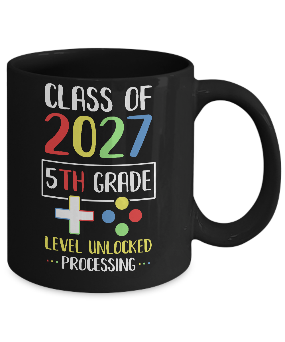Class Of 2027 5th Grade Level Unlock Gaming Back Go School Mug-Coffee Mug-11oz Mug-Black