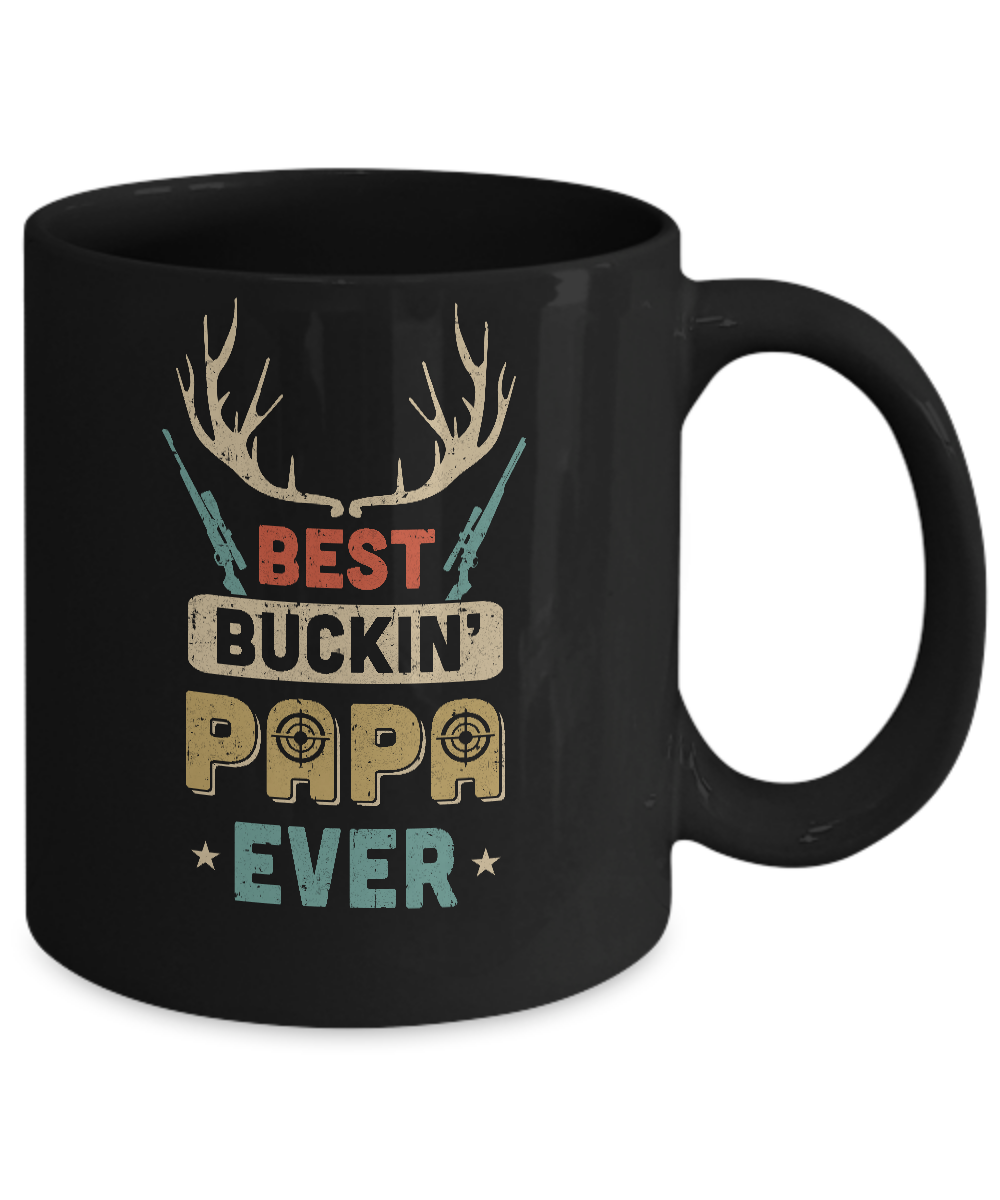 Vintage Best Buckin' Papa Ever Deer Hunting Mug-Coffee Mug-11oz Mug-Black