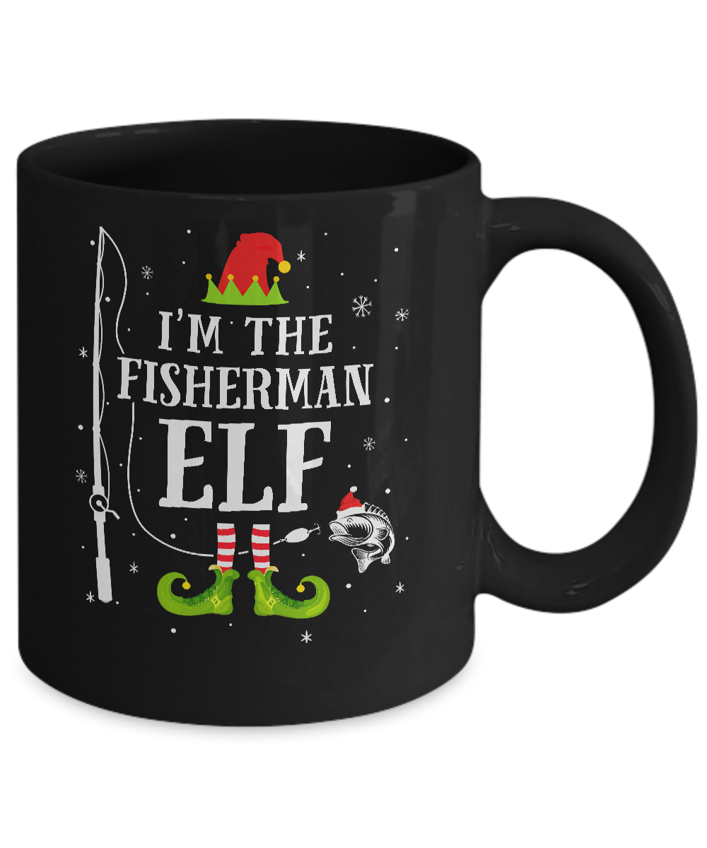 I'm The Fisherman Elf Matching Funny Fishing Christmas Xmas Mug-Coffee Mug-11oz Mug-Black