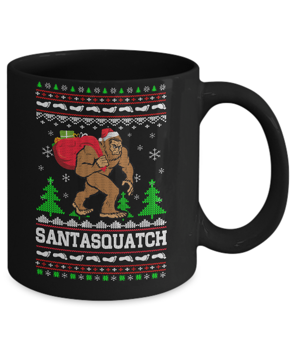 Funny Santasquatch Bigfoot Ugly Christmas Sweater Gift Mug-Coffee Mug-11oz Mug-Black