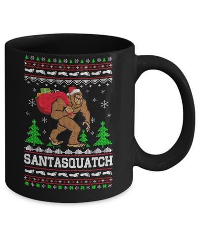 Funny Santasquatch Bigfoot Ugly Christmas Sweater Gift Mug-Coffee Mug-11oz Mug-Black