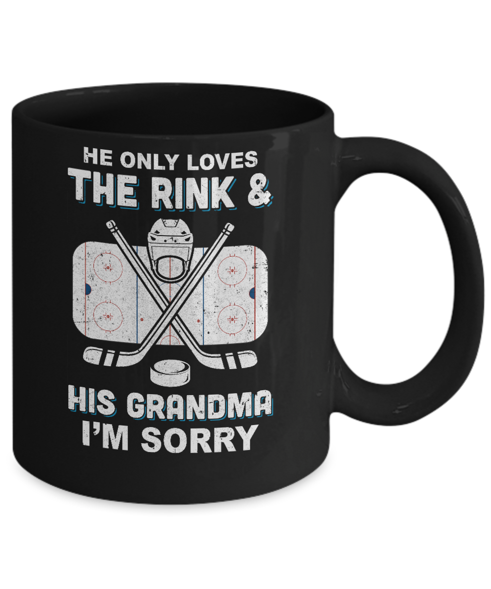 He Only Loves The Rink And His Grandma Funny Grandma Hockey Mug-Coffee Mug-11oz Mug-Black
