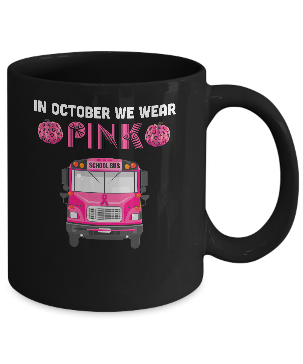 In October We Wear Pink School Bus Pumpkin Breast Cancer Mug-Coffee Mug-11oz Mug-Black