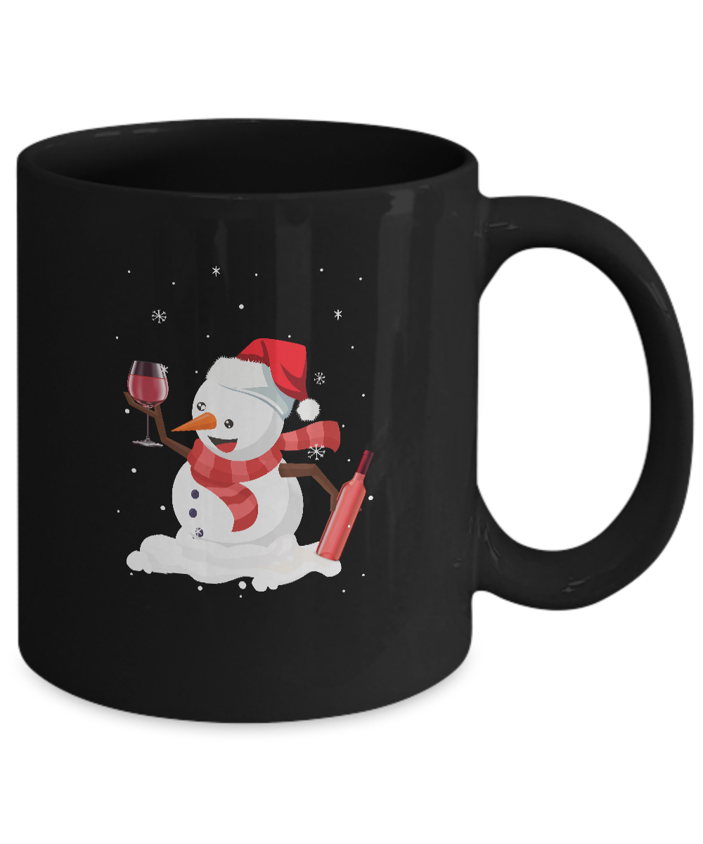 Snowman Wine Drinking Wine Lovers Christmas Gift Mug-Coffee Mug-11oz Mug-Black