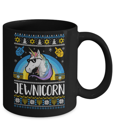 Jewnicorn Funny Jewish Unicorn Hanukkah Chanukah Sweater Mug-Coffee Mug-11oz Mug-Black