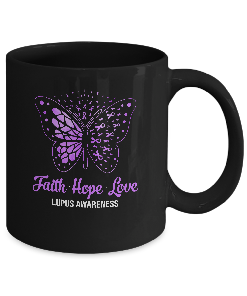 Faith Hope Love Purple Butterfly Lupus Awareness Mug-Coffee Mug-11oz Mug-Black