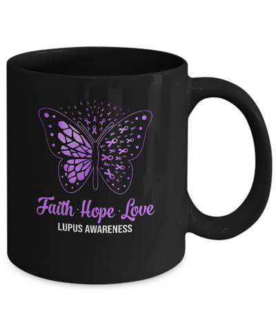Faith Hope Love Purple Butterfly Lupus Awareness Mug-Coffee Mug-11oz Mug-Black