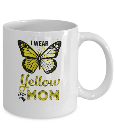 I Wear Yellow For My Mom Butterfly Sarcoma Bone Cancer Mug-Coffee Mug-11oz Mug-White