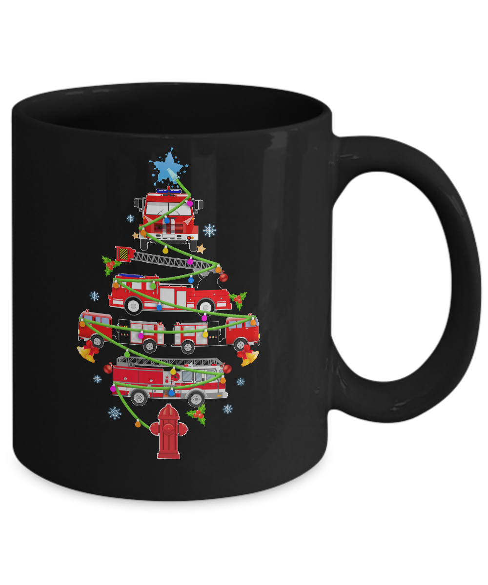 Firefighter Truck Christmas Tree Ornament Decor Gift Mug-Coffee Mug-11oz Mug-Black