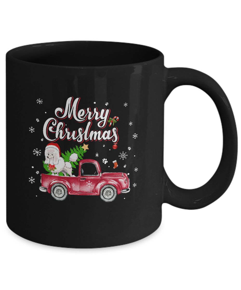 Poodle Retriever Rides Red Truck Christmas Pajama Mug-Coffee Mug-11oz Mug-Black