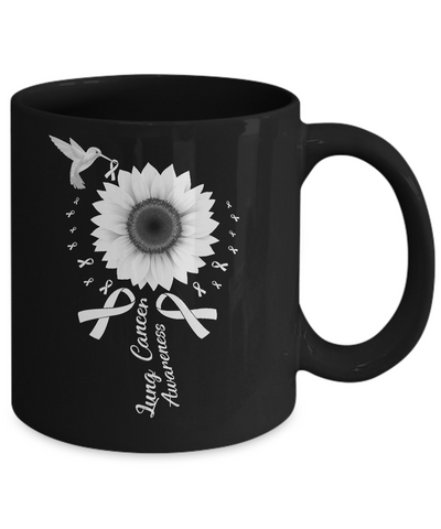 Hummingbird Sunflower White Ribbon Lung Cancer Awareness Mug-Coffee Mug-11oz Mug-Black