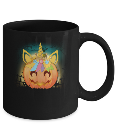 Kids Girls Unicorn Pumpkin Queen Halloween Mug-Coffee Mug-11oz Mug-Black
