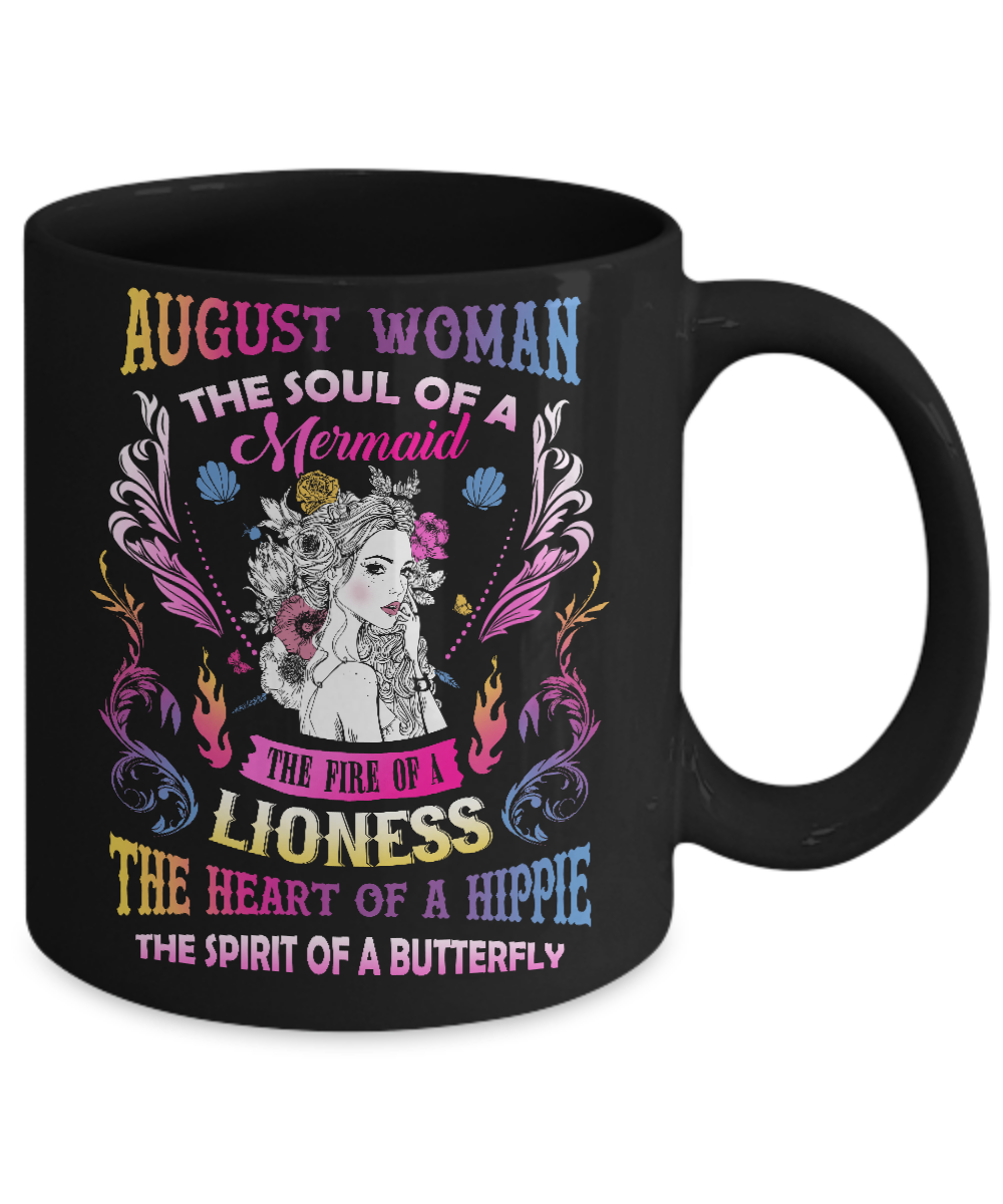 August Woman The Soul Of A Mermaid Birthday Mug-Coffee Mug-11oz Mug-Black