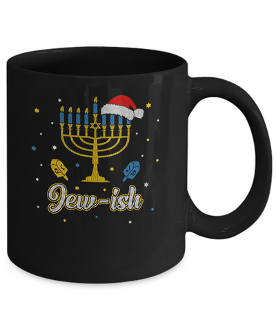 Christmas Ugly Hanukkah Sweater menorah Santa hat Jew-ish Mug-Coffee Mug-11oz Mug-Black