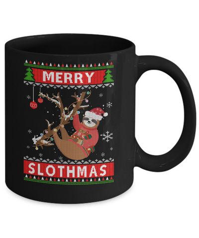 Merry Slothmas Christmas Pajama Sloth Lovers Ugly Sweater Mug-Coffee Mug-11oz Mug-Black