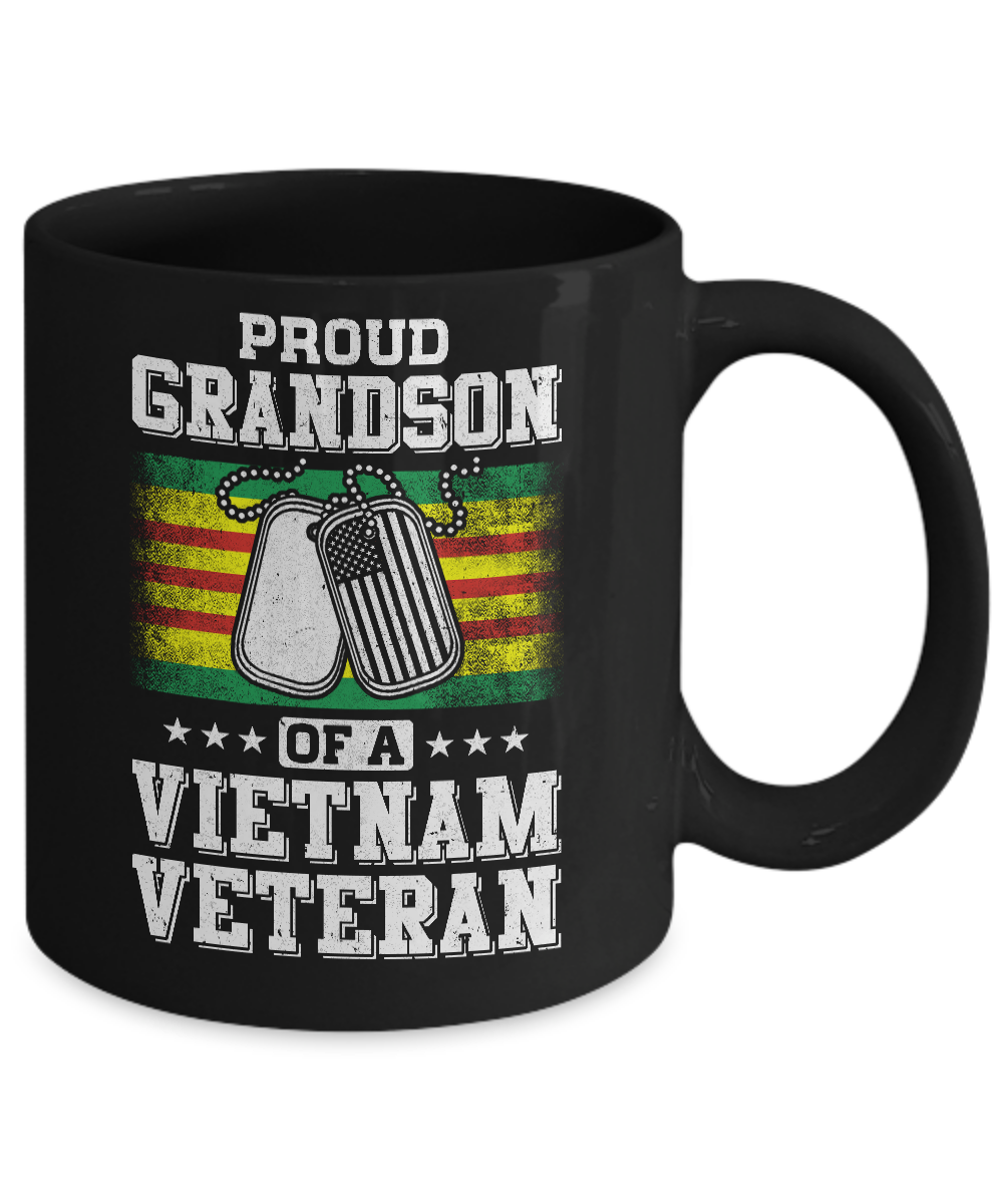 Proud Grandson Of A Veteran Papa Grandpa Grandma Mug-Coffee Mug-11oz Mug-Black