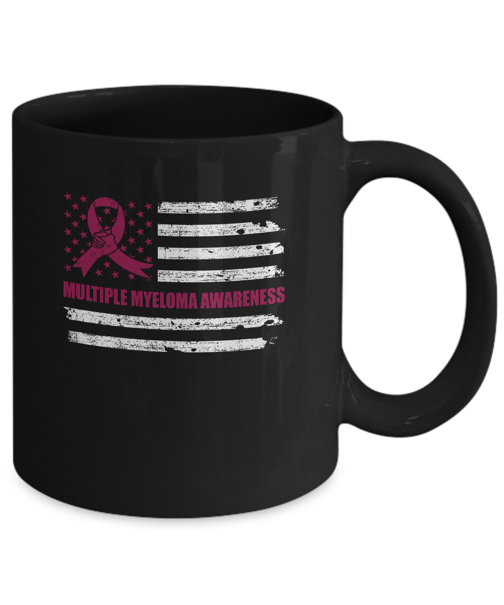 Burgundy Ribbon Multiple Myeloma Awareness US Flag Mug-Coffee Mug-11oz Mug-Black