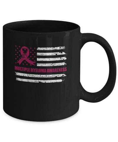 Burgundy Ribbon Multiple Myeloma Awareness US Flag Mug-Coffee Mug-11oz Mug-Black