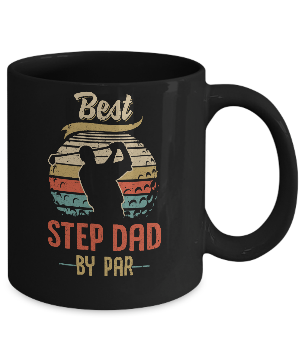Vintage Best Step Dad By Par Fathers Day Funny Golf Gift Mug-Coffee Mug-11oz Mug-Black