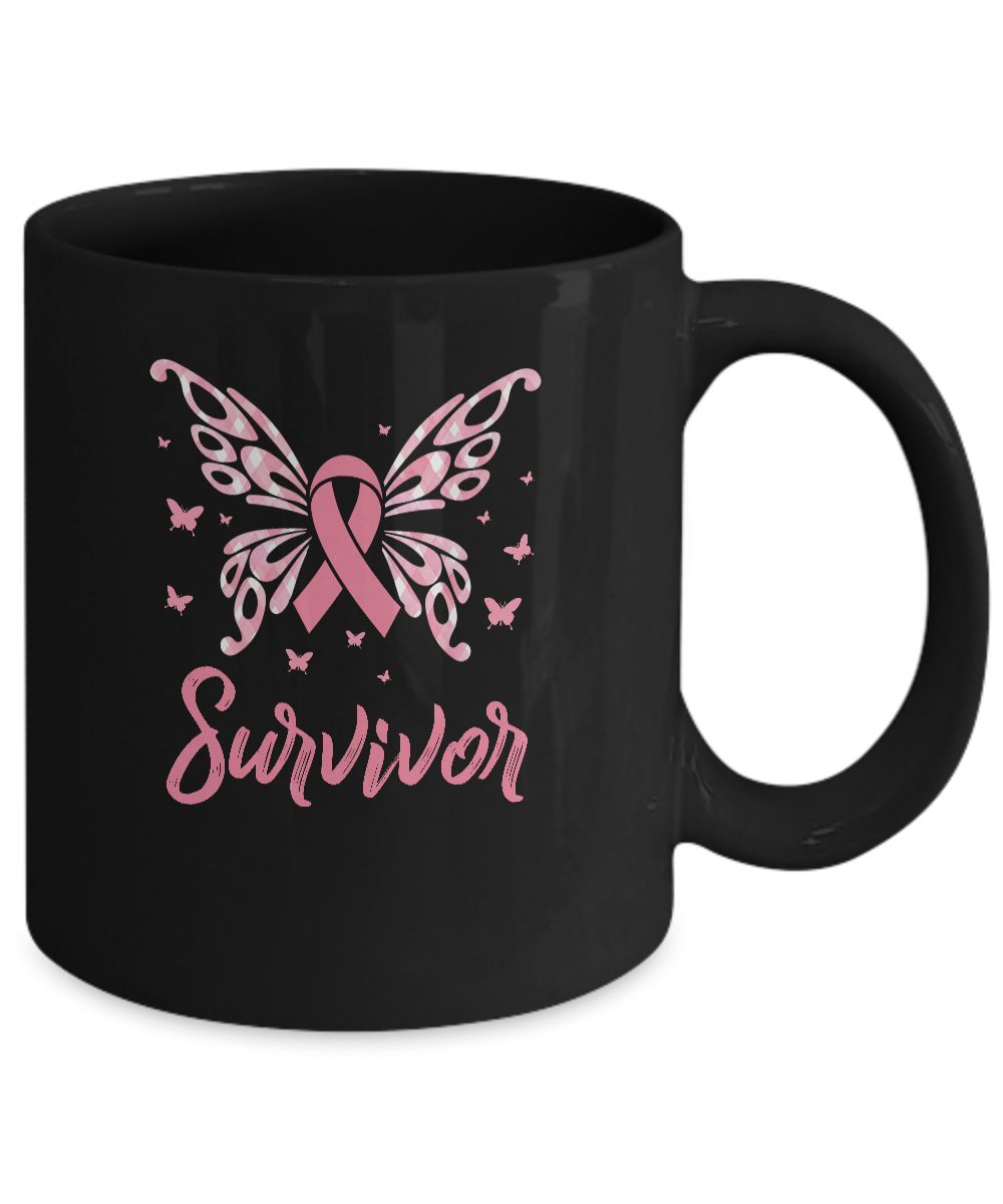 Pink Ribbon Butterfly Breast Cancer Survivor Mug-Coffee Mug-11oz Mug-Black