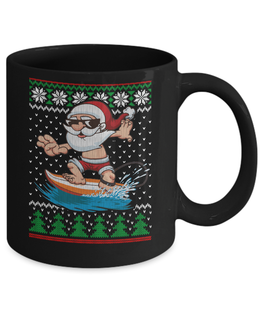 Santa Surfing Hawaiian Summer Christmas Ugly Sweater Mug-Coffee Mug-11oz Mug-Black