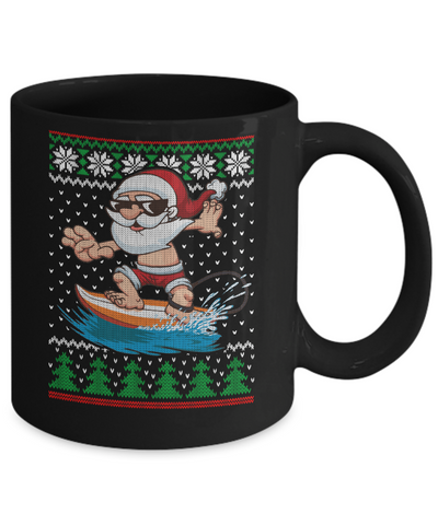 Santa Surfing Hawaiian Summer Christmas Ugly Sweater Mug-Coffee Mug-11oz Mug-Black