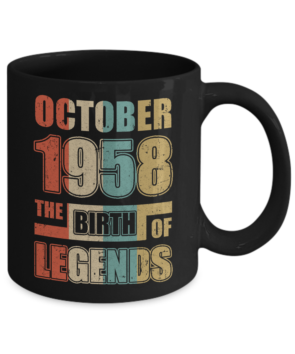 Vintage Retro October 1958 Birth Of Legends 63th Birthday Mug-Coffee Mug-11oz Mug-Black