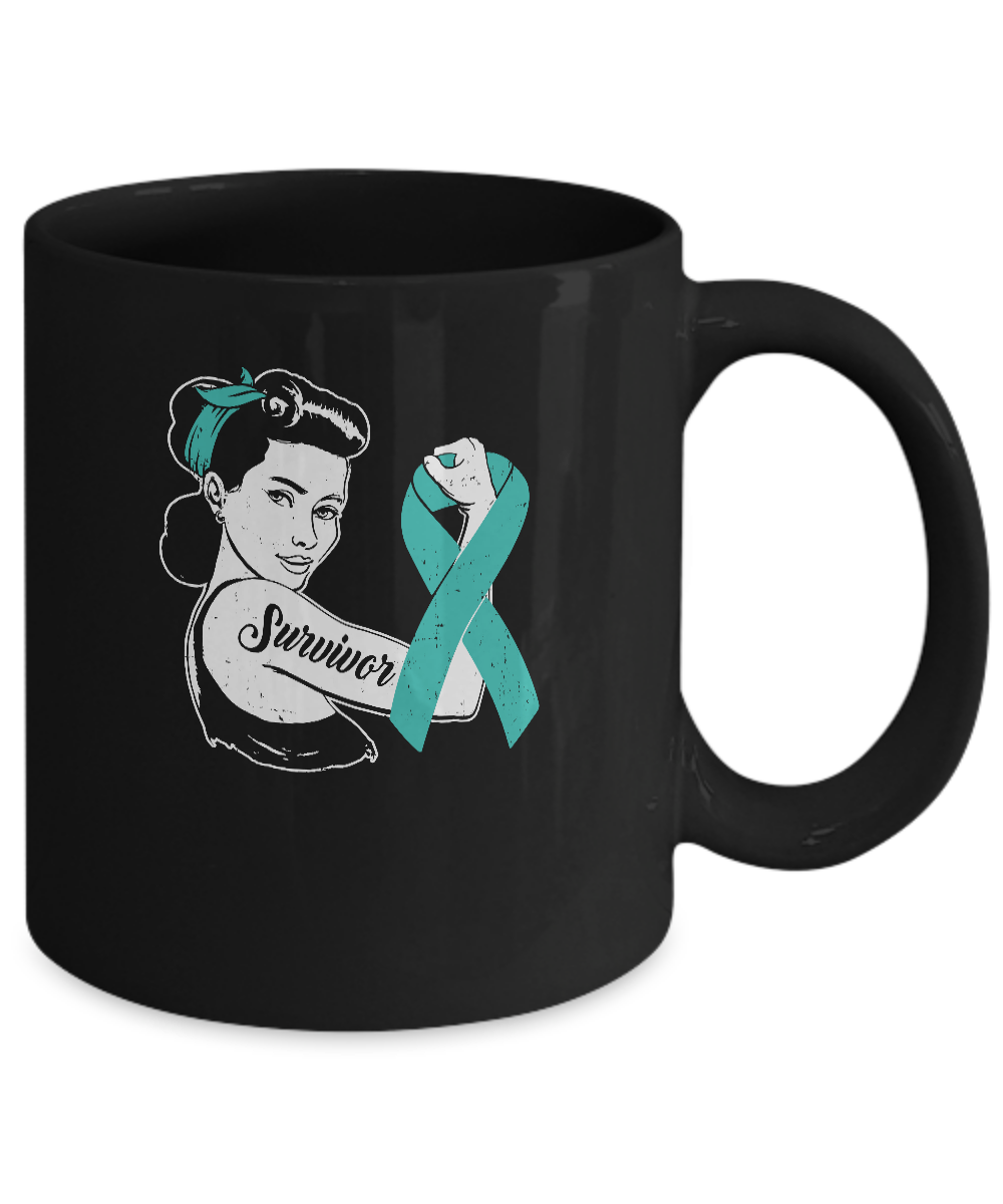 We Can Cure It Ovarian Cancer Teal Awareness Survivor Mug-Coffee Mug-11oz Mug-Black