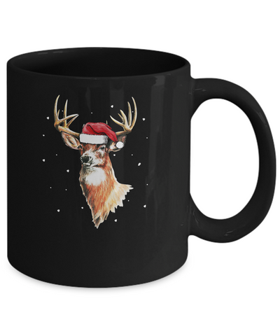 Christmas Pajama Deer With Santa Hat Hunting Hunter Mug-Coffee Mug-11oz Mug-Black
