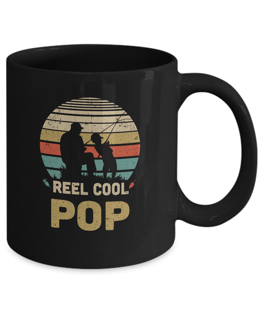 Vintage Father's Day Gift Reel Cool Pop Fishing Mug-Coffee Mug-11oz Mug-Black