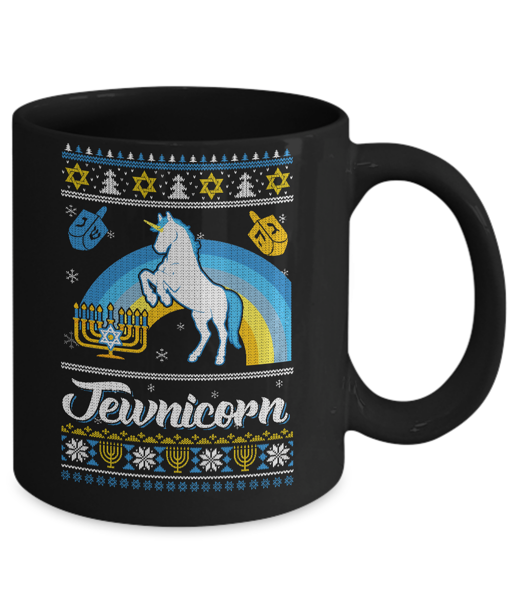 Funny Ugly Hanukkah Sweater Unicorn Jewnicorn Mug-Coffee Mug-11oz Mug-Black