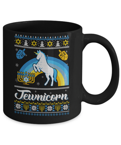 Funny Ugly Hanukkah Sweater Unicorn Jewnicorn Mug-Coffee Mug-11oz Mug-Black