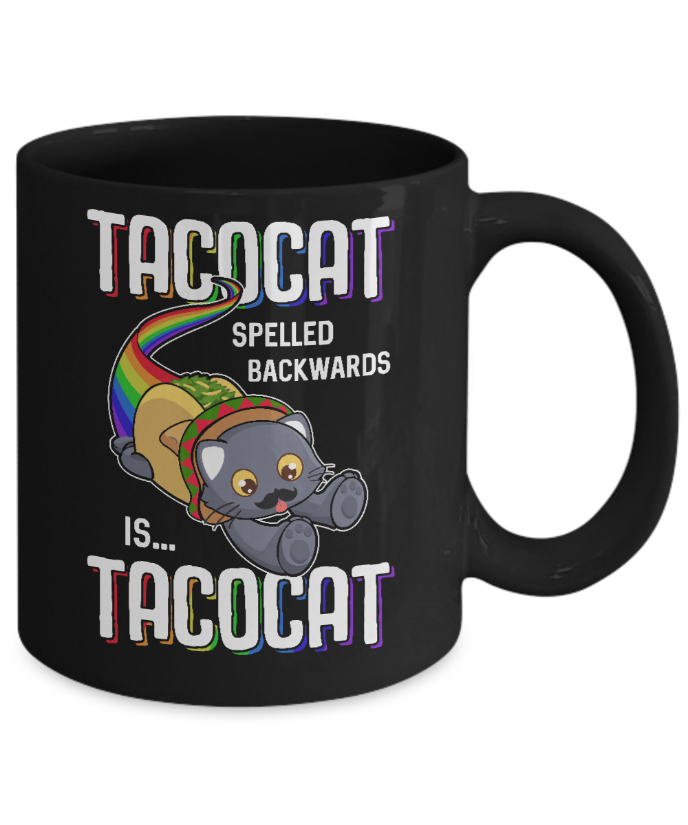 Funny Taco Cat Tacocat Spelled Backwards Is Tacocat Cat Mug-Coffee Mug-11oz Mug-Black