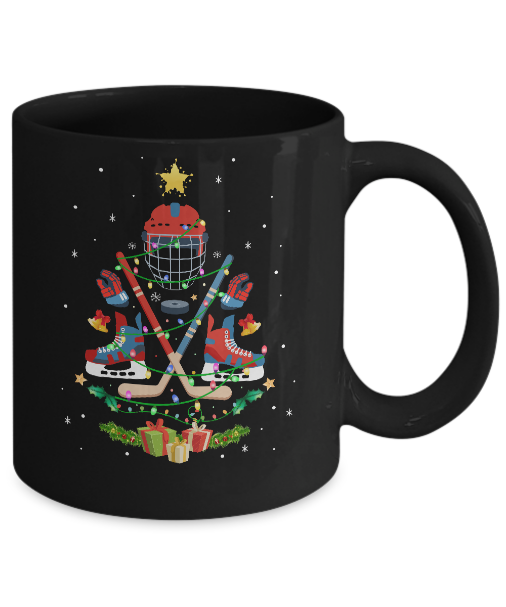 Ice Hockey Christmas Tree Ornament Funny Xmas Gift Mug-Coffee Mug-11oz Mug-Black