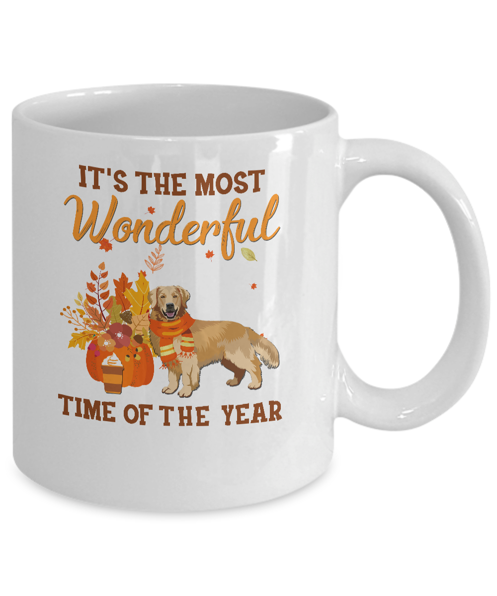 Golden Retriever Autumn It's The Most Wonderful Time Of The Year Mug-Coffee Mug-11oz Mug-White