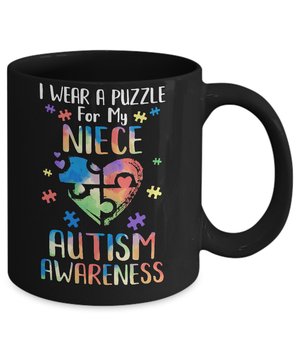 I Wear A Puzzle For My Niece Autism Awareness Mug-Coffee Mug-11oz Mug-Black