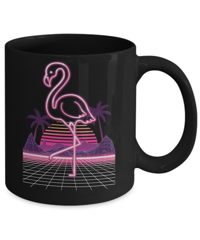 80s Retro Neon Sign Pink Flamingo Bird Mug-Coffee Mug-11oz Mug-Black