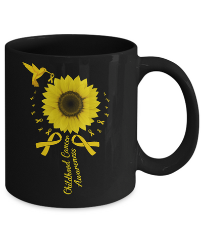 Hummingbird Sunflower Gold Ribbon Childhood Cancer Awareness Mug-Coffee Mug-11oz Mug-Black