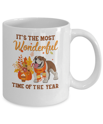 Bulldog Autumn It's The Most Wonderful Time Of The Year Mug-Coffee Mug-11oz Mug-White