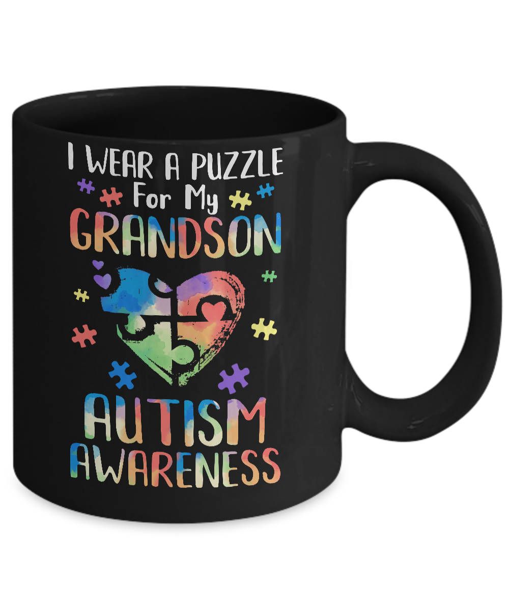 I Wear A Puzzle For My Grandson Autism Awareness Mug-Coffee Mug-11oz Mug-Black