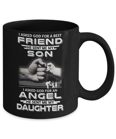 Asked God For A Best Friend He Sent Me My Son & Angel Daughter Mug-Coffee Mug-11oz Mug-Black