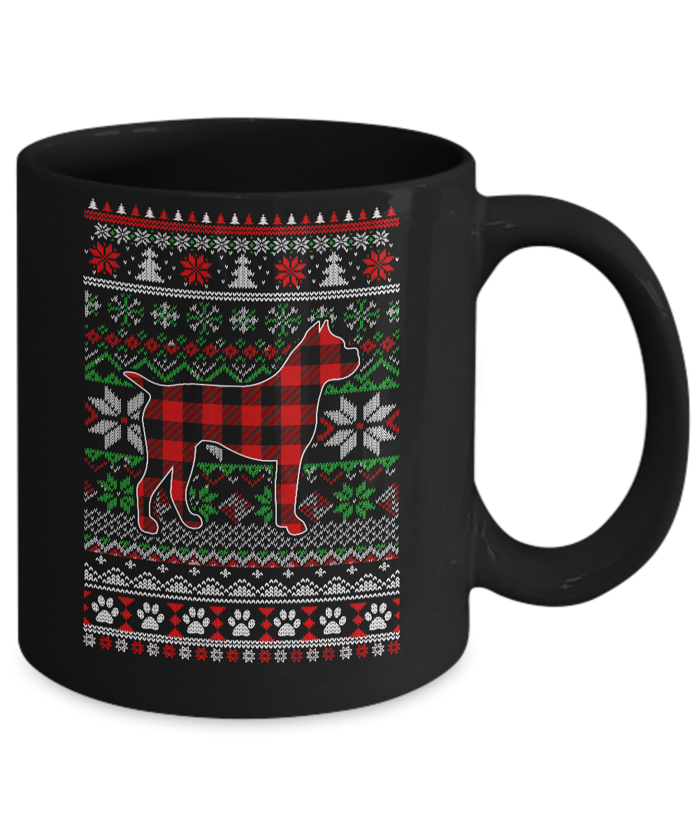 Boxer Red Plaid Ugly Christmas Sweater Gifts Mug-Coffee Mug-11oz Mug-Black
