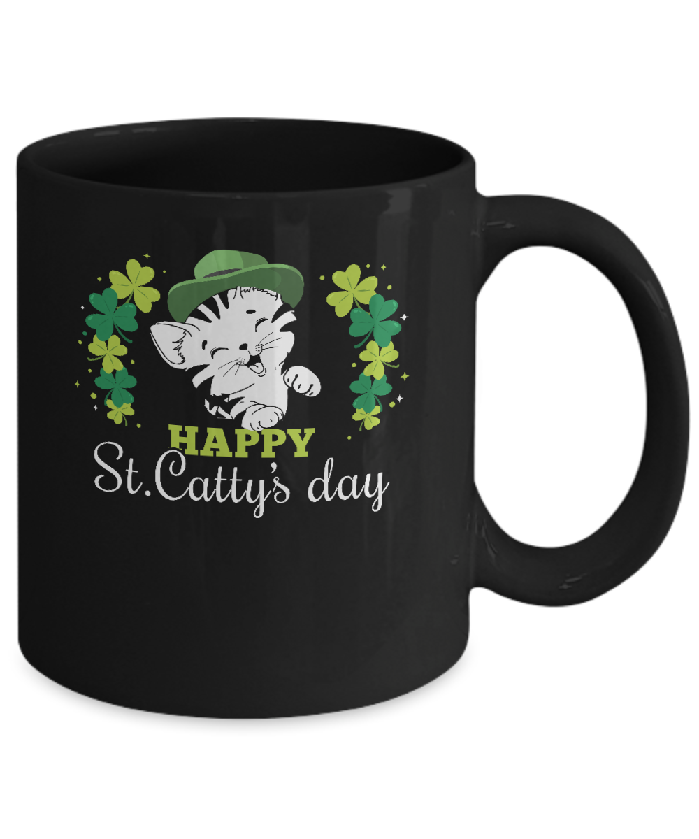 Happy St Catty's Day Saint Patrick's Day Cat Mug-Coffee Mug-11oz Mug-Black