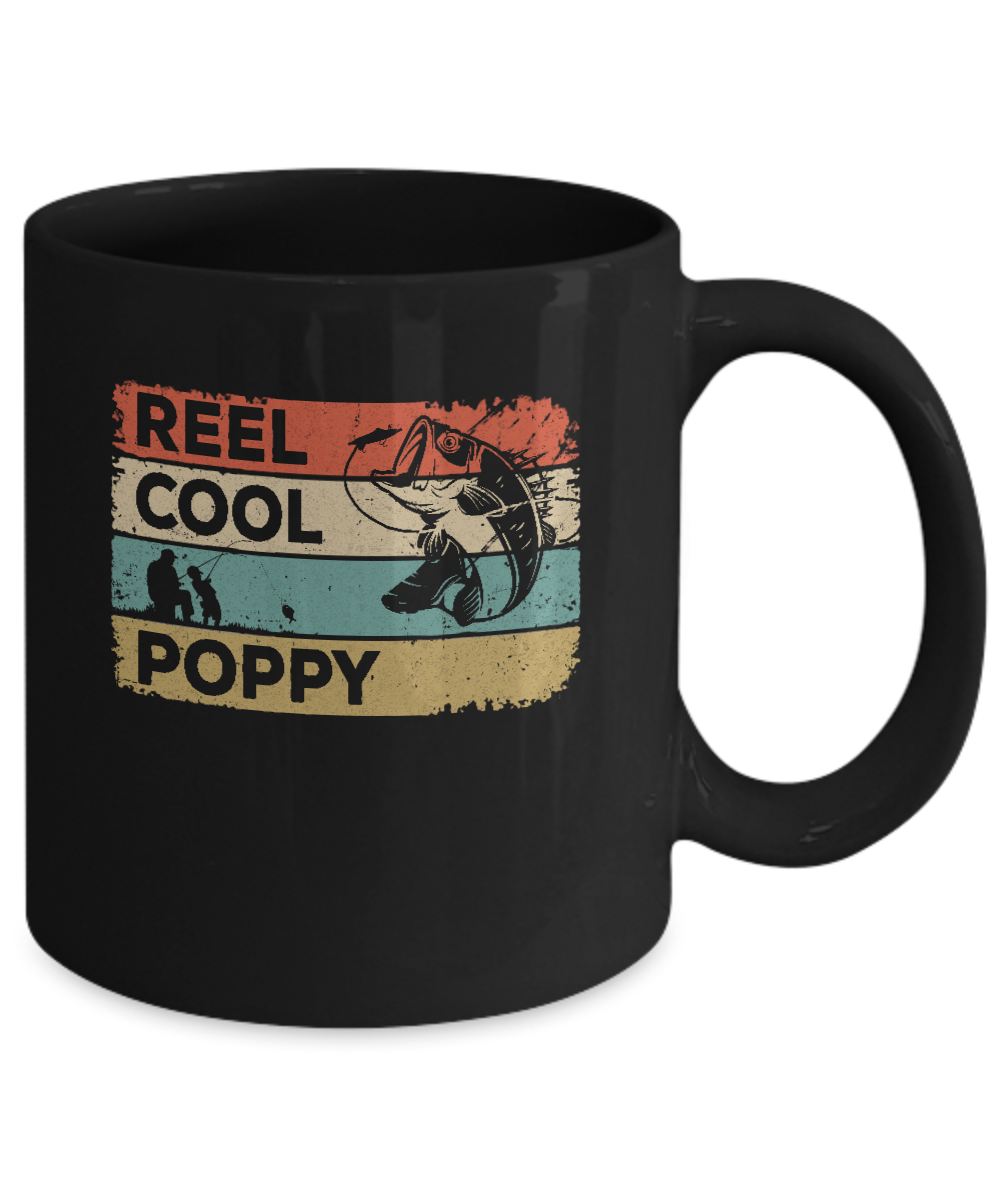 Vintage Reel Cool Poppy Fish Fishing Fathers Day Mug-Coffee Mug-11oz Mug-Black