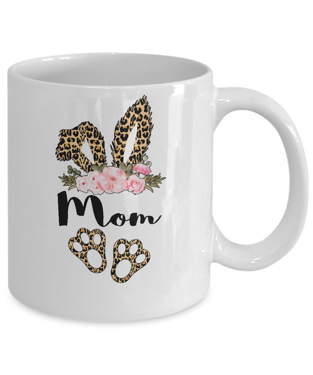 Flower Leopard Bunny Mom Easter Day Women Gifts Mug-Coffee Mug-11oz Mug-White