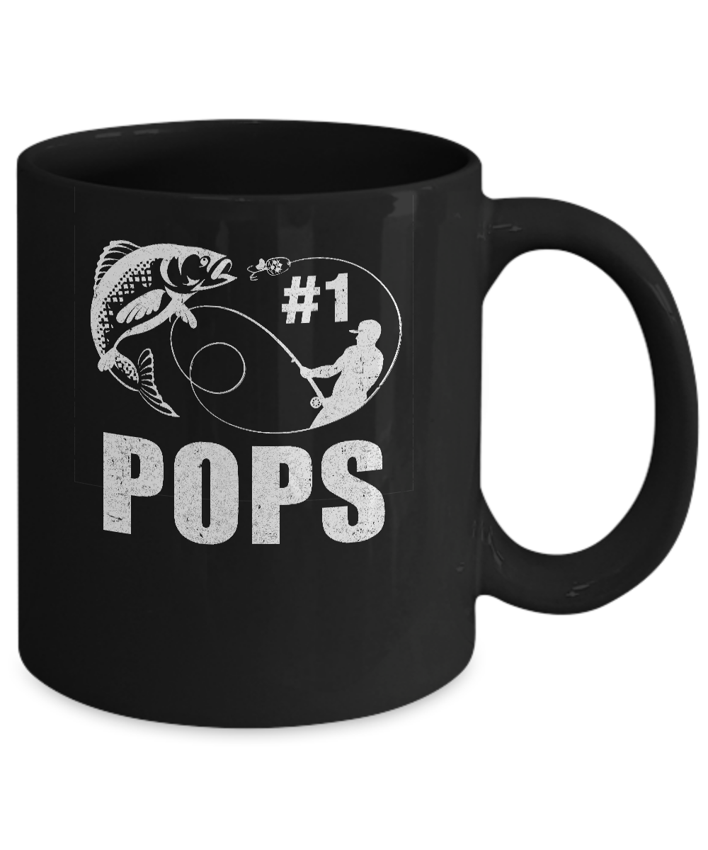 #1 Pops Fishing Fisherman Best Fathers Day Gift Mug-Coffee Mug-11oz Mug-Black
