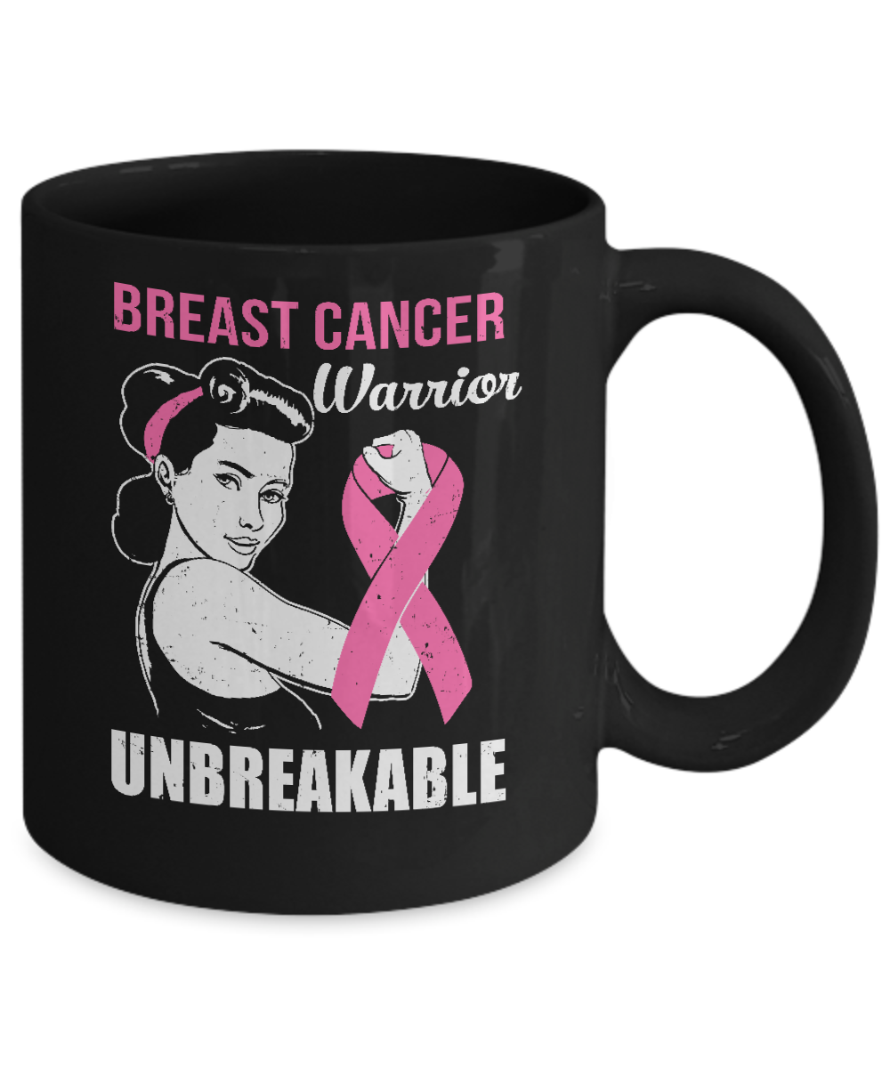 Breast Cancer Warrior Unbreakable Breast Cancer Awareness Mug-Coffee Mug-11oz Mug-Black